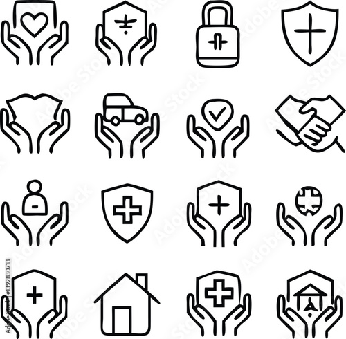 Insurance Icon Pack Vector | Protection, Policy & Coverage Line Icons