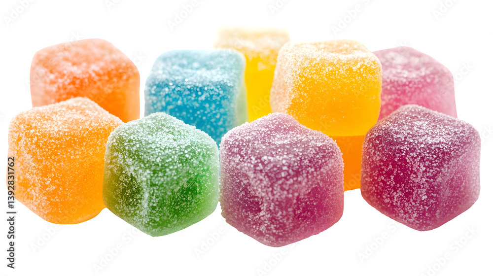 Collection of colorful gummy candies dusted with sugar, Collection of colorful gummy candies dusted with sugar,