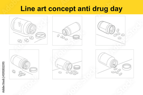 International Anti-Drug Day Awareness Line Art Concept