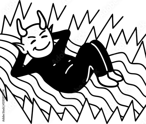 relaxed devil enjoying abstract waves of mischief and humor