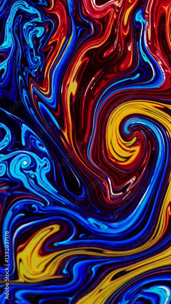 Vibrant abstract liquid swirl pattern in close-up view, resembling a ...