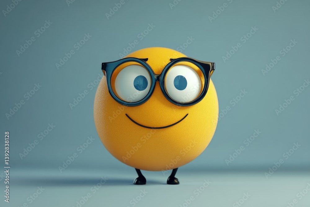 Obraz premium Smiling Emoji Character Wearing Glasses Against Blue Background for Creative Designs