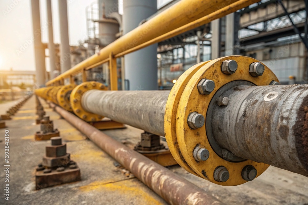 Close-Up of Industrial Pipeline System with Yellow Flanges and Metal Bolts – Mechanical Engineering and Infrastructure Maintenance
Close-Up of Industrial Pipeline System with Yellow Flanges and Metal Bolts – Mechanical Engineering and Infrastructure Maintenance