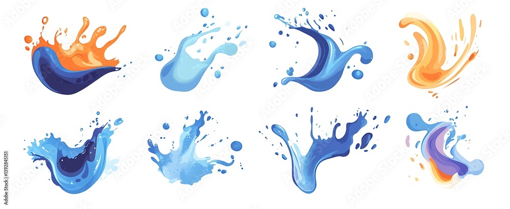 Fototapeta premium Water splashes in various shapes set isolated on a white background
