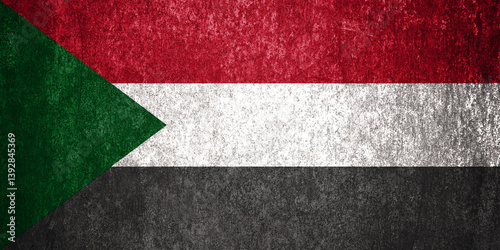 Sudan State Flag. Dirty Sudan flag on metal surface.