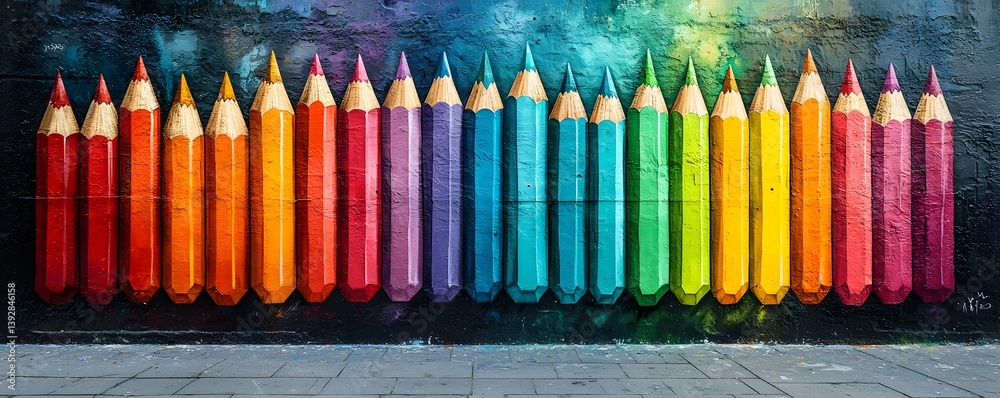 Vibrant mural of colorful pencils symbolizing the power of education and