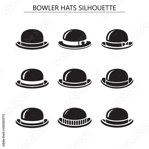 Elegant Bowler Hat Silhouette Collection - Fashion Accessory Illustrations