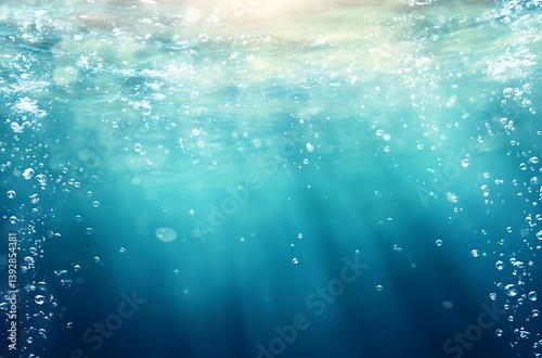 Underwater light teal background, with some small white dots scattered around the edges of the frame, blurry