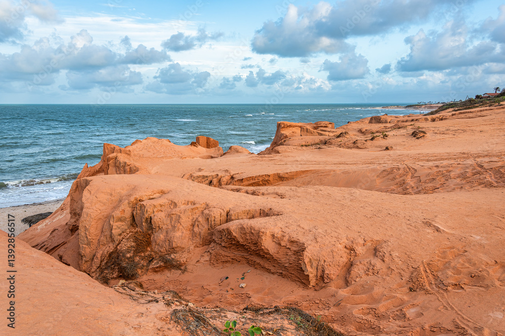 The rock formations at Canoa Quebrada Beach at Canoa Quebrada, state of Ceara, Brazil