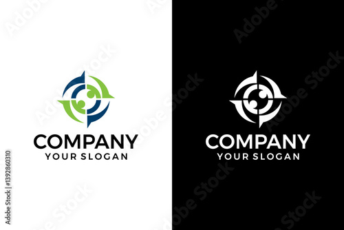 abstract group of people and compass logo design