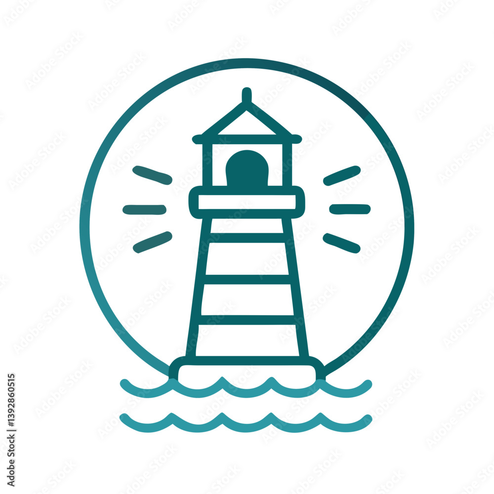 Lighthouse illustration with waves in a minimalist style Lighthouse illustration with waves in a minimalist style