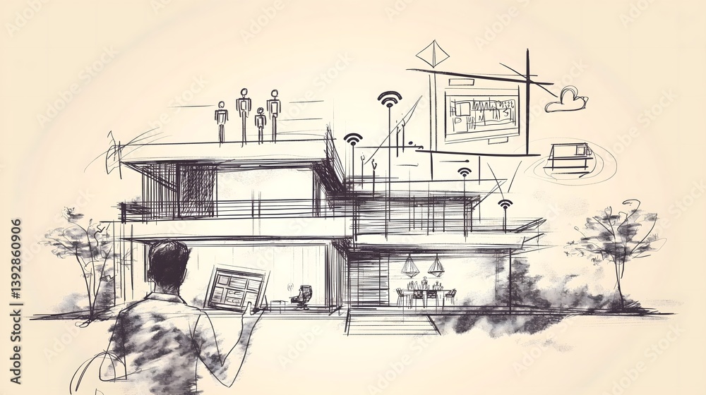 Obraz premium Smart Home Architectural Sketch