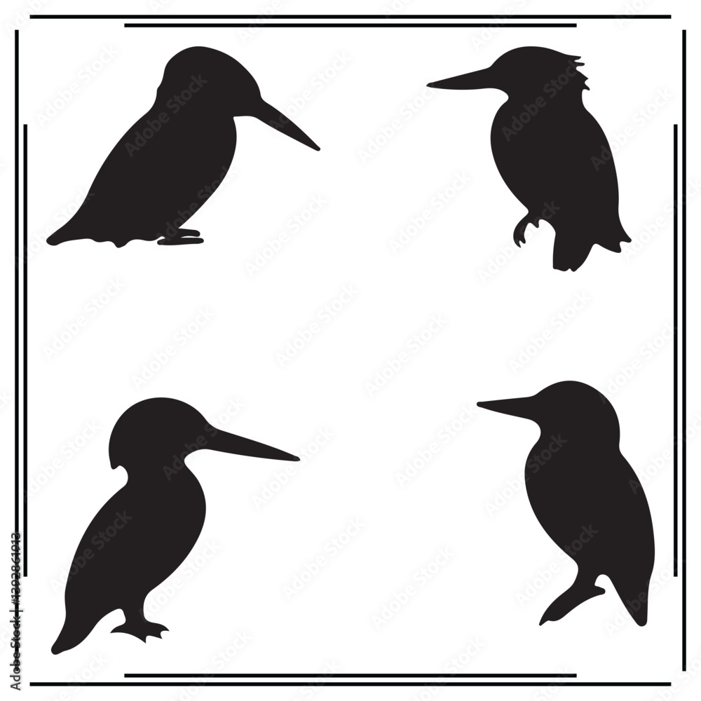 Naklejka premium Kingfisher silhouette, Kingfisher illustration ,Kingfisher clipart, Kingfisher vector , Kingfisher icon , black Kingfisher, Kingfisher illustration on white background,