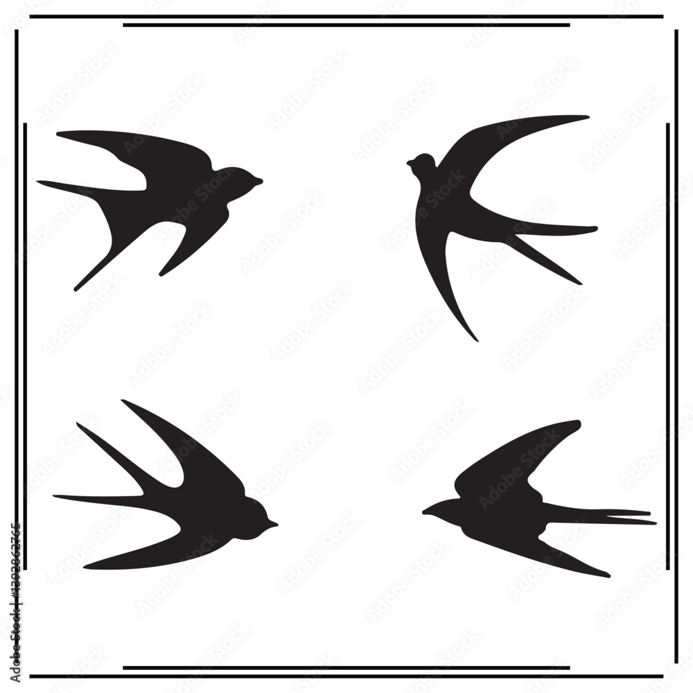 Fototapeta premium Swallow silhouette, Swallow illustration ,Swallow clipart, Swallow vector , Swallow icon , black Swallow, Swallow illustration on white background,