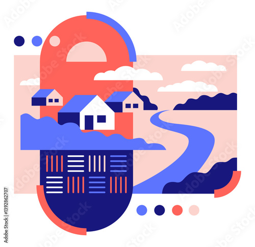 Sustainable Agriculture geometric flat decoration in high-contrast colors