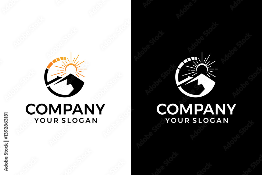 Naklejka premium Mountain and Sun logo design inspiration