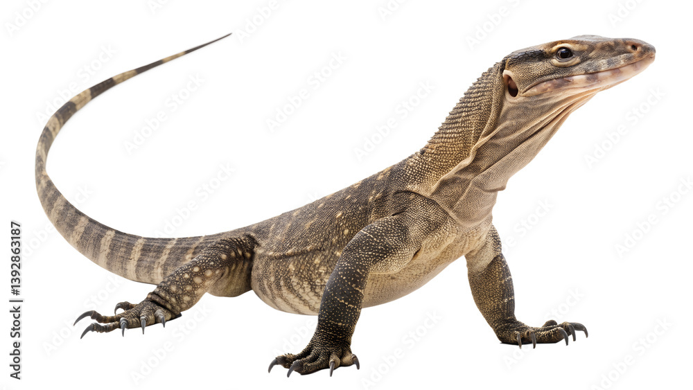 Obraz premium Asian Water Monitor Dynamic Pose with Curved Tail, Isolated on Transparent Background