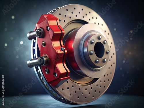 New Car Brake System Replacement: High-Detail Close-up of Brake Disc and Caliper photo