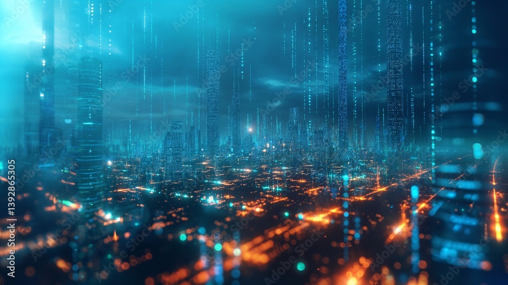 Futuristic Cityscape with Digital Overlay Futuristic Cityscape with Digital Overlay