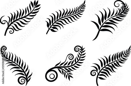 fern leaf swirl silhouette set