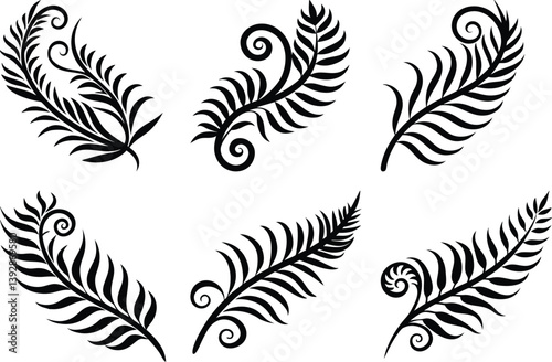fern leaf swirl silhouette set