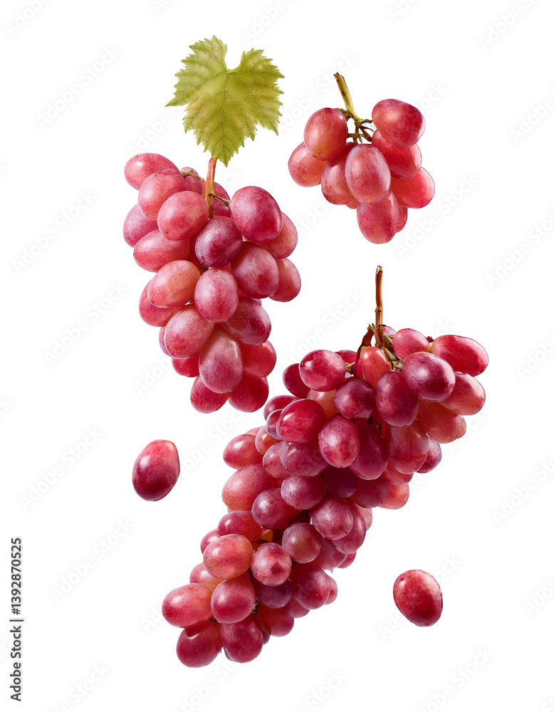 Bunch of fresh red grapes falling on transparent background Bunch of fresh red grapes falling on transparent background