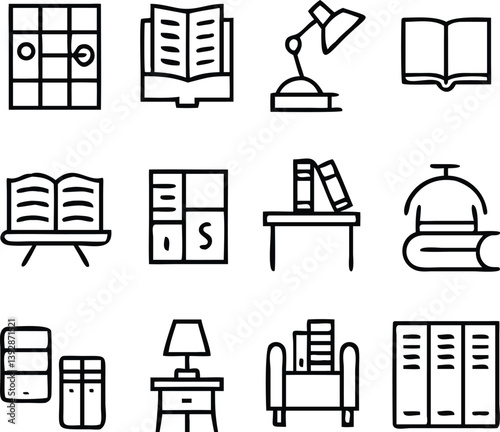 Library Icons Vector Art | Books, Reading & Knowledge Line Icon Pack