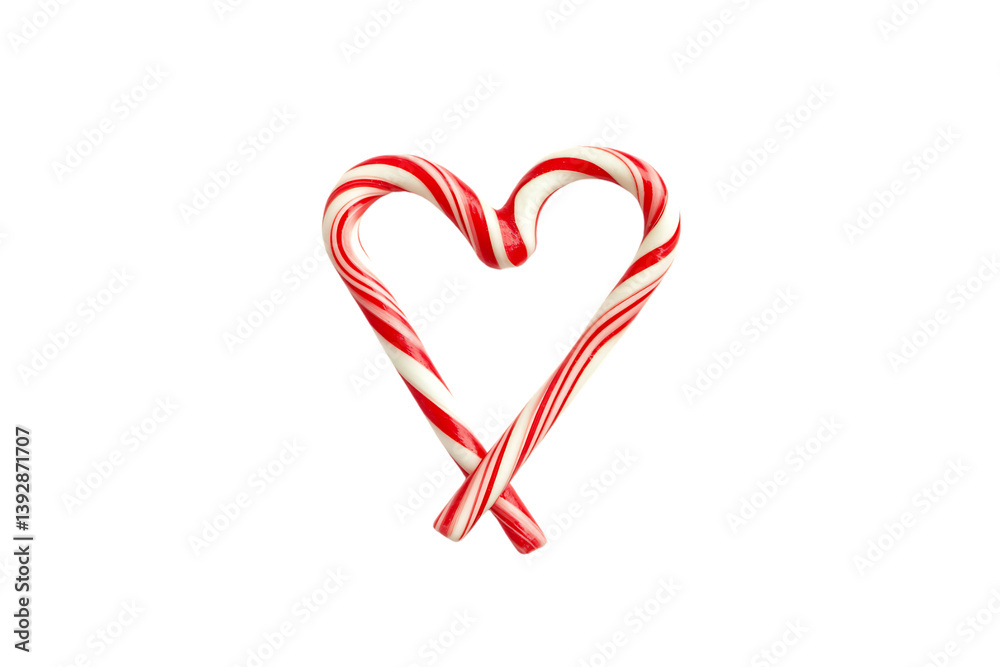 Red and white striped candy canes shaped into a heart symbolizing love and the holiday season Red and white striped candy canes shaped into a heart symbolizing love and the holiday season