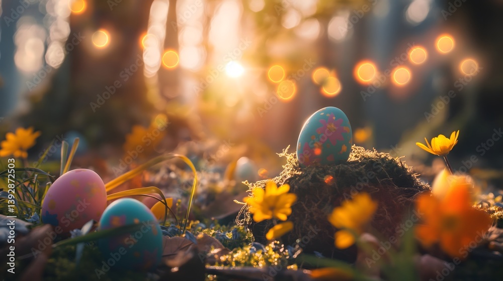 Easter Eggs in a Spring Forest