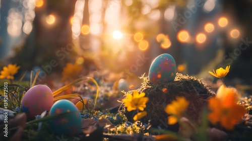 Easter Eggs in a Spring Forest