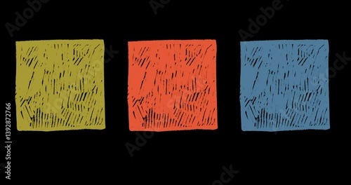 Colorful Textured Animated Highlight Elements Pack. Hand-Drawn Doodle Scribble Shapes with Pencil or Crayon Texture. Various Forms like Circles, Rectangles, Squares for Text Backgrounds. Alpha Channel