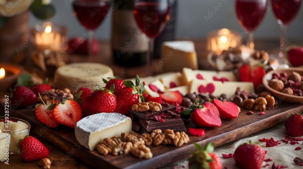 Romantic Cheese and Fruit Board with Chocolate