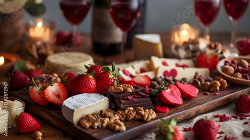 Obraz na płótnie Romantic Cheese and Fruit Board with Chocolate w salonie