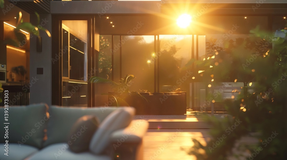Modern Outdoor Living Space at Sunset