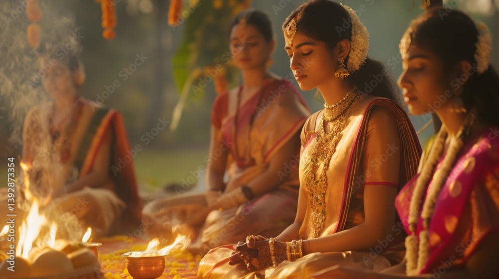 Indian Women in Traditional Attire During a Ceremony