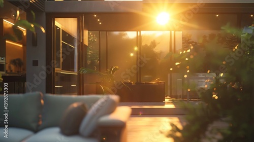Obraz na płótnie Modern Outdoor Living Space at Sunset w salonie