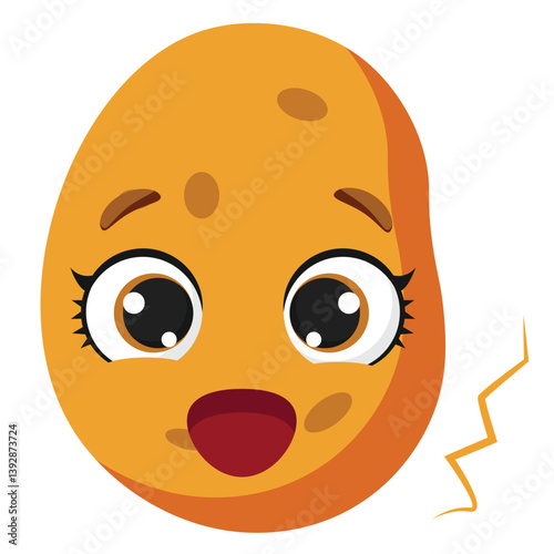 Shocked potato character with big eyes and open mouth, perfect for food packaging, kids designs, educational materials and fun visual content