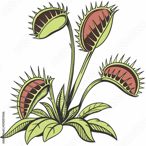 Vector illustration of the Venus Flytrap, known for its fast snap action and carnivorous nature, ideal for botanical and science-themed designs
