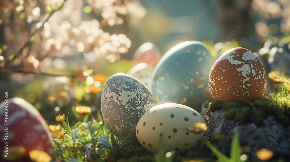 Easter Eggs in Spring Meadow