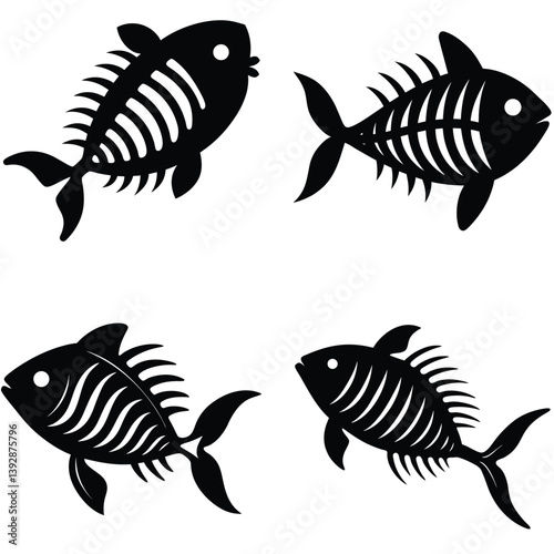 Vector illustration of a set of fish in an underwater scene featuring tropical and marine species like goldfish and bass, designed in a cute, cartoon style with aquatic and wildlife elements