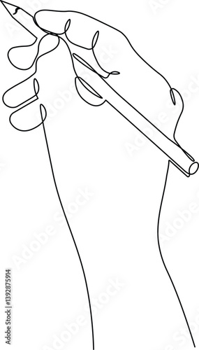 Writing hand in continuous line art drawing style. Minimalist black linear sketch isolated on white background. Vector illustration