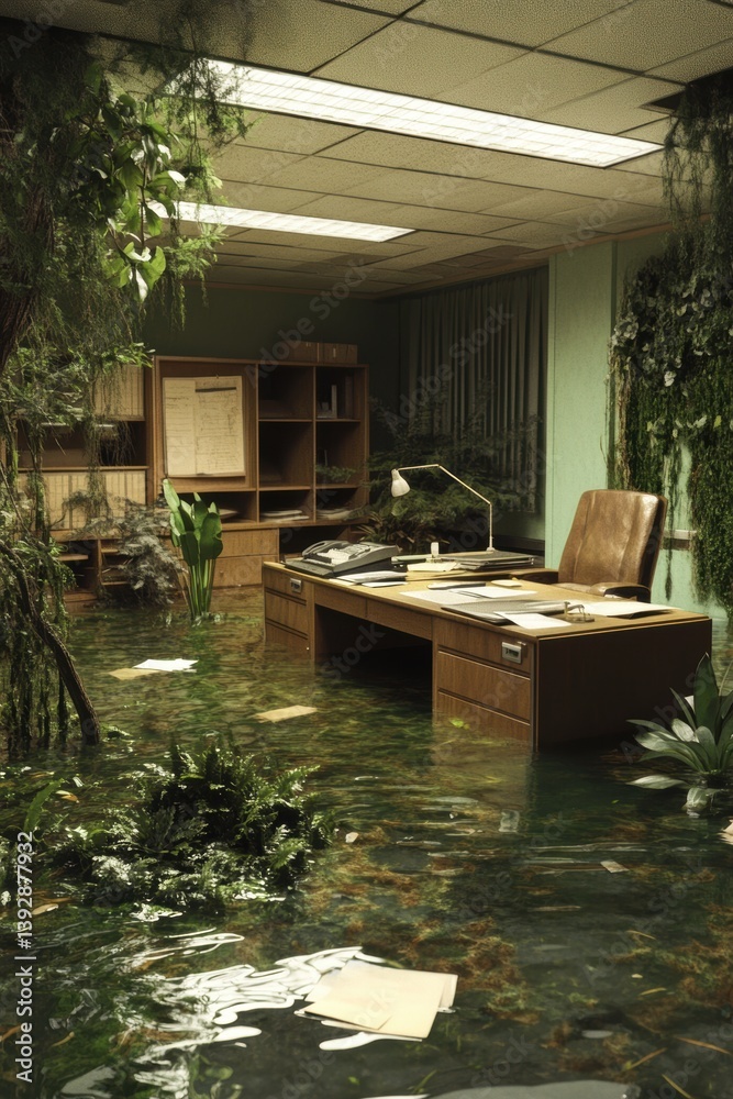 Flood water in house room. Water damage from flood disaster.
