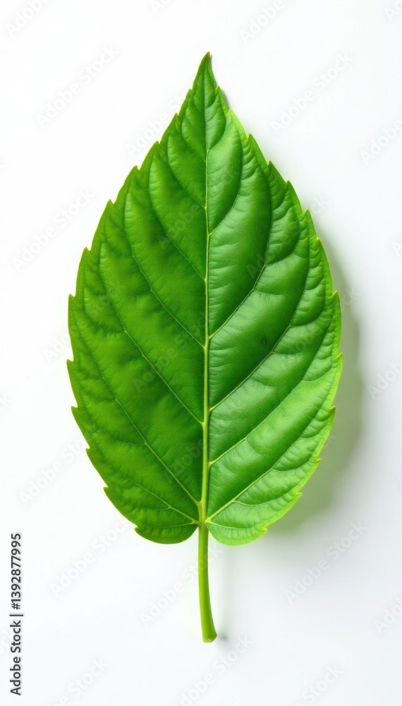 Obraz premium Solitary leaf with intricate veins on white background, foliage, texture, natural