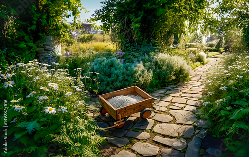Obraz na płótnie Little wooden cart in a garden Generated image w salonie