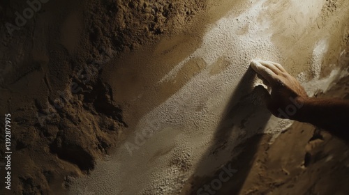 A plasterer applying finishing touches to a wall. Featuring skill and attention to detail