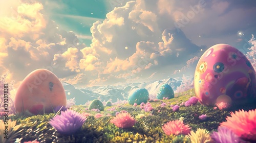 Easter Eggs in a Dreamy Mountain Meadow
