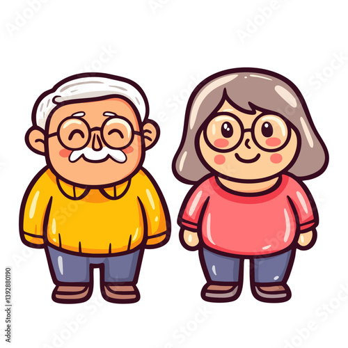 Grandmother and grandfather, happy senior adult parents couple, hand drawn doodle cartoon character clip art, isolated simple vector illustration