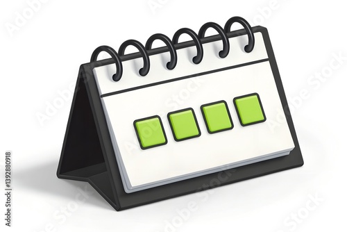 3D Minimal Black Desk Calendar with Neon Green