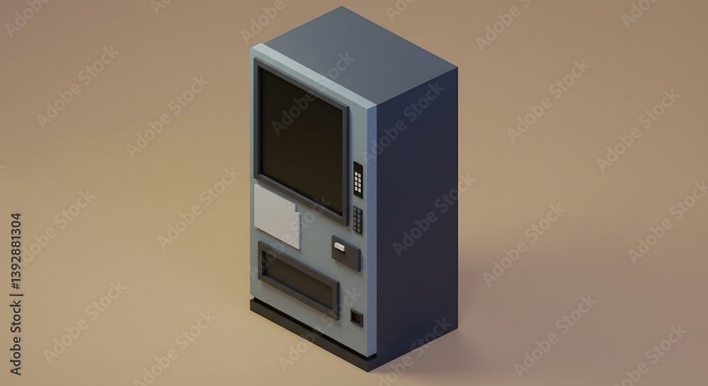 Isometric illustration of a vending machine with a screen and keypad on a beige background Isometric illustration of a vending machine with a screen and keypad on a beige background