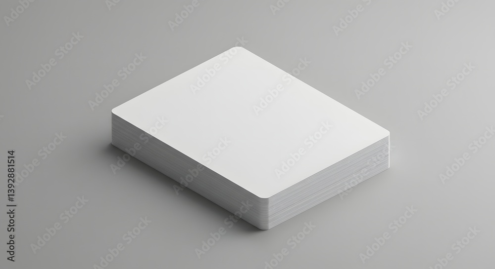Isometric view of a stack of blank white cards on a light gray surface with subtle shadows Isometric view of a stack of blank white cards on a light gray surface with subtle shadows